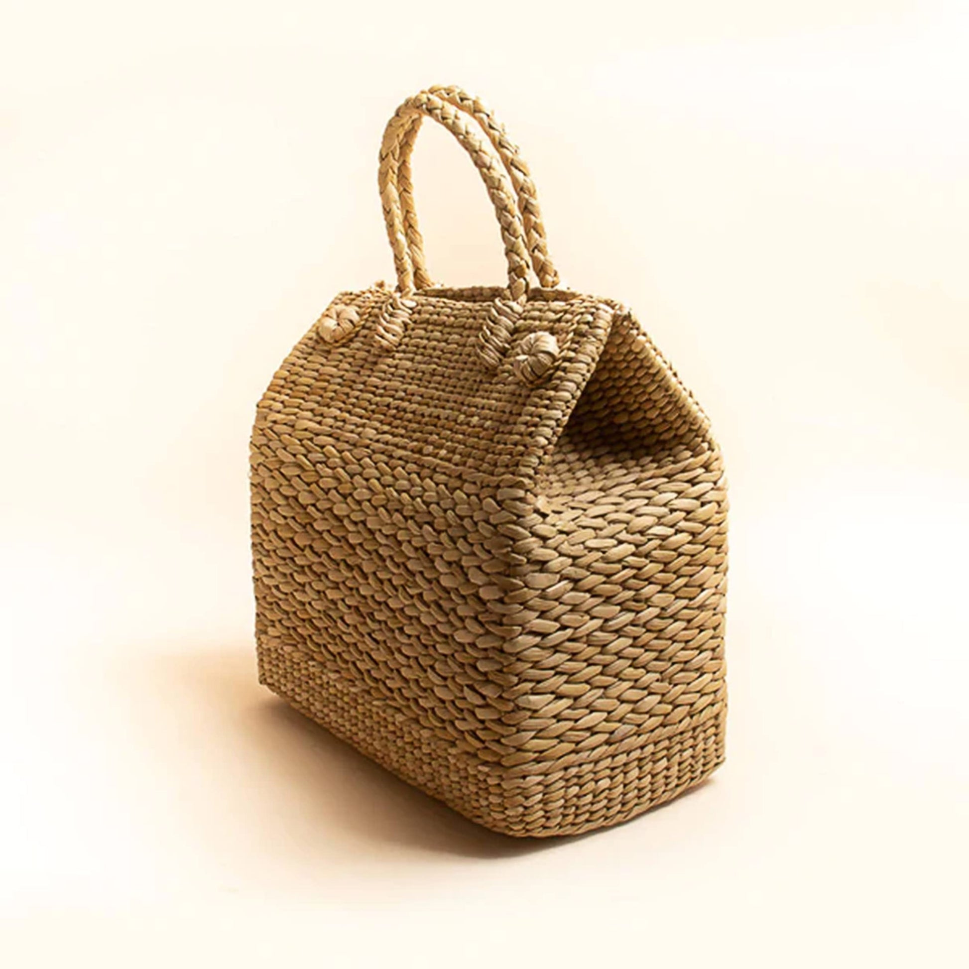 AKWAY Water Reed/Seagrass Storage Basket Picnic Bag - Dry Grass Natural Cane Lunch Bag with Handle, Water Hyacinth Tote for Fruits & Vegetables - Natural Color (Medium) - Akway