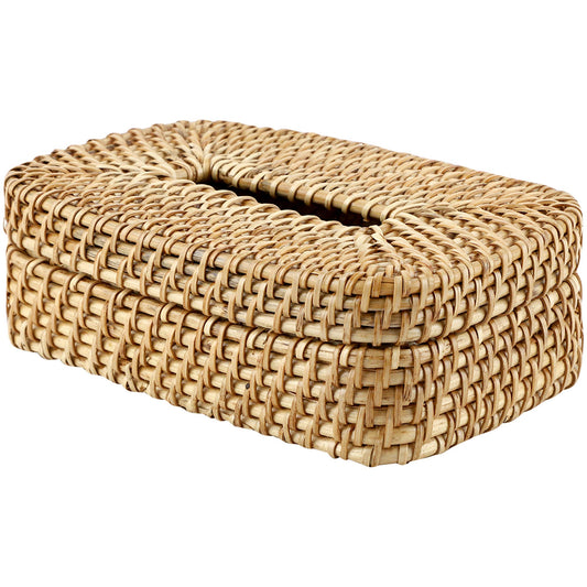 AKWAY Wicker Rattan/Cane Tissue Box Holder, Paper Napkin Holder, Wooden Cover Plastic Tissue Dispenser for Home, Bathroom, Bedroom, Office, Restaurant and Car Decoration- Rectangle Shape - Akway