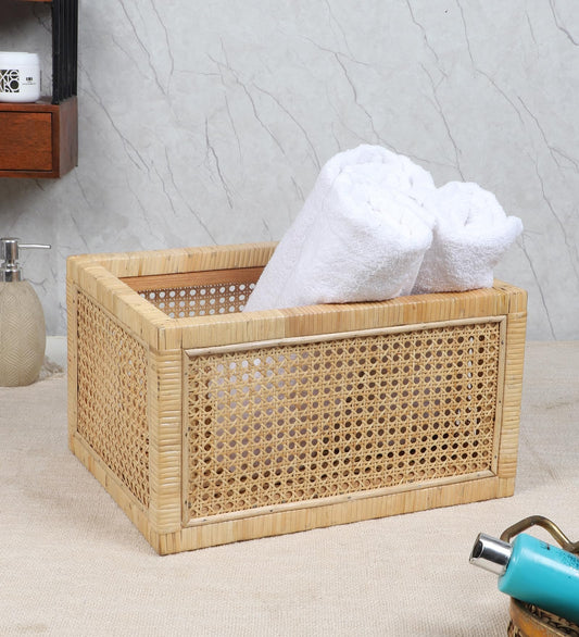 Akway Rattan cane webbing Storage basket | Wicker basket for storage organizer | Kauna Grass storage basket For Home | Kitchn Living Room - (Large, Beige)- Akway