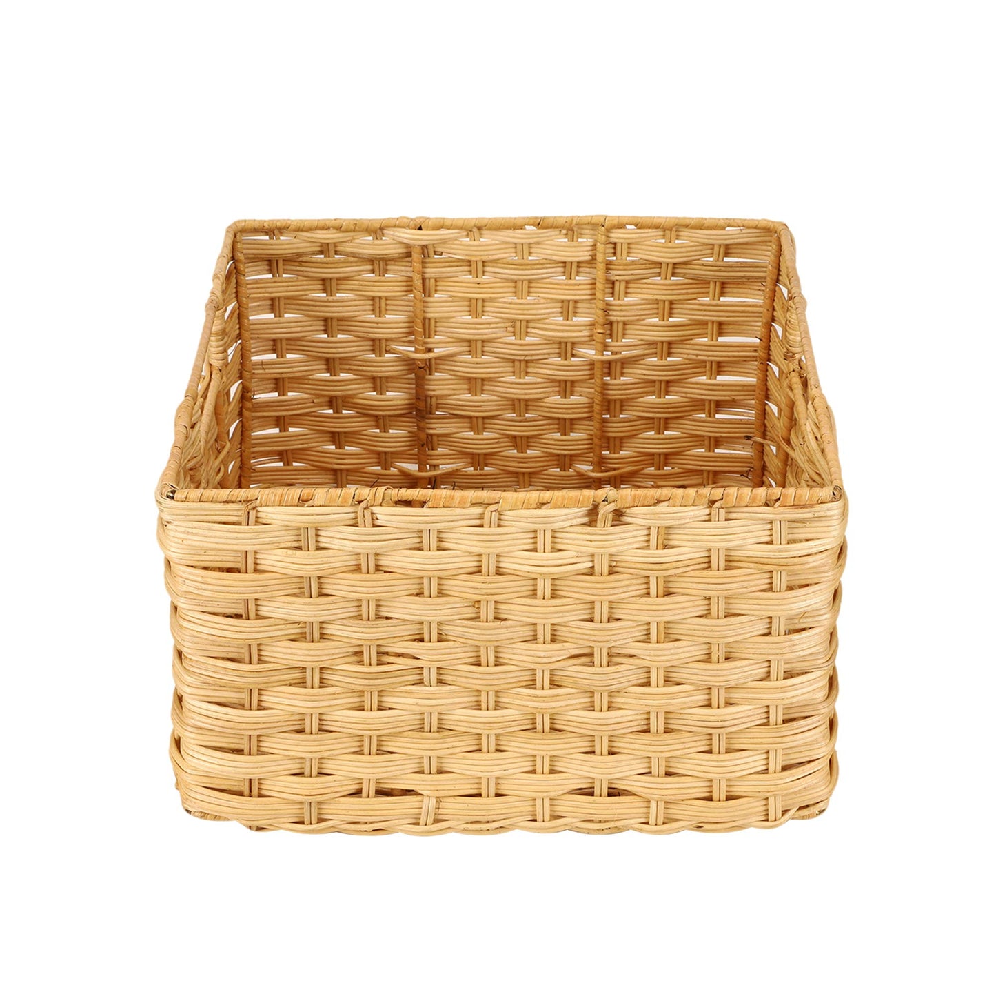 AKWAY Handcrafted Wicker Storage Container Basket with Handles for Toiletry Cosmetic, Towels, Toys, Bathroom, Bedroom, Wardrobe (Beige) - Akway